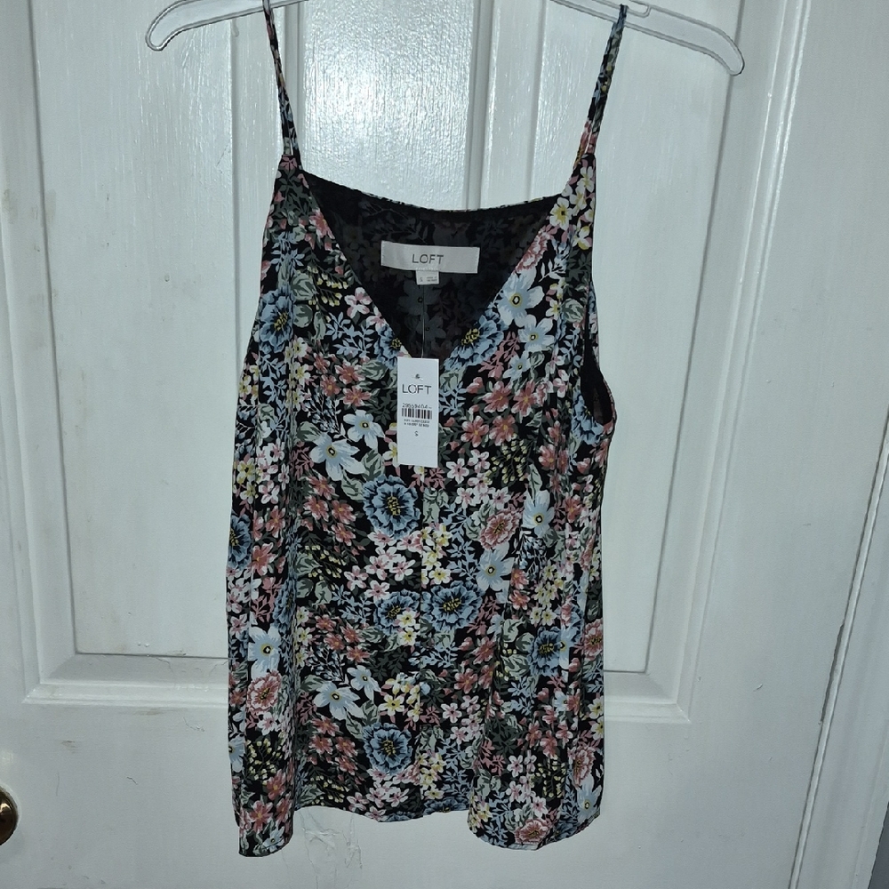 LOFT Floral Camisole - Black and Pink